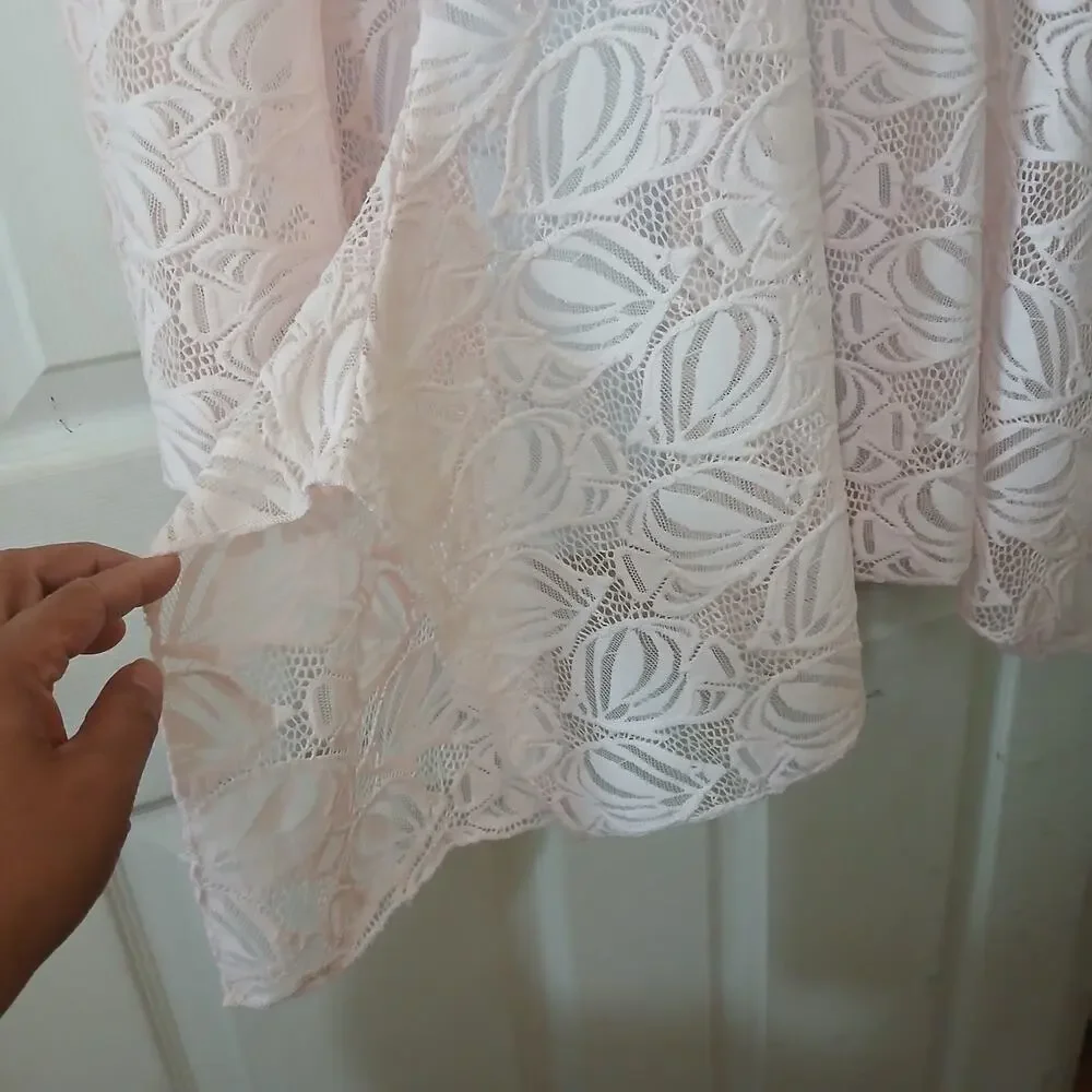 Lulu-B Swim Cover Up Womens L Pink Lace Hooded Tunic Long Sleeve Beach Boho NWT